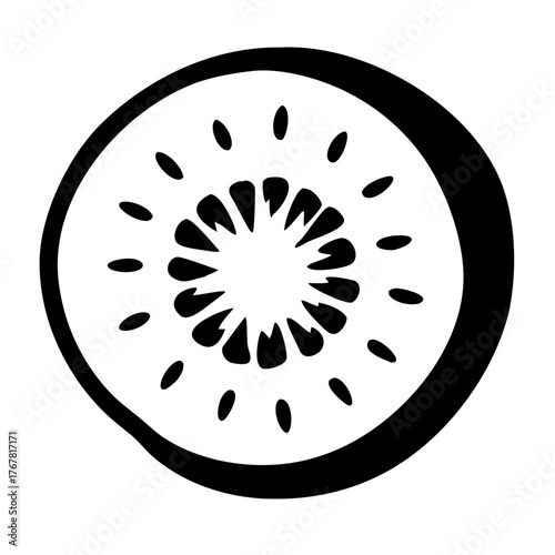 Slice of passion fruit with seeds and pulp