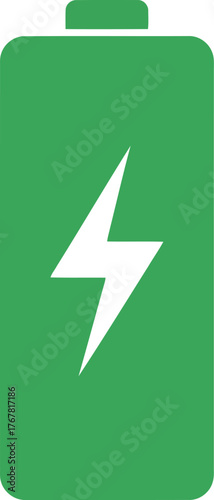 Green battery icon with lightning bolt symbol indicating full charge or power vector