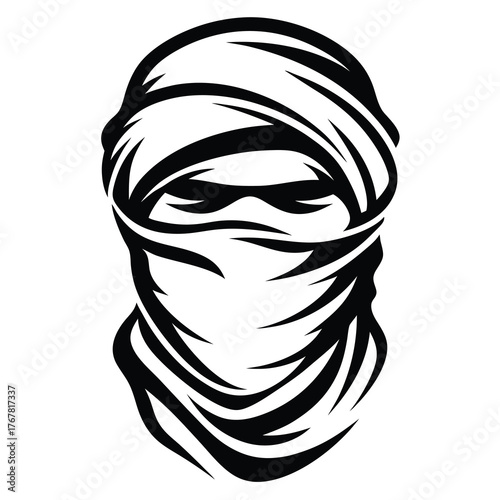 Stylized desert warrior face wrapped in traditional scarf