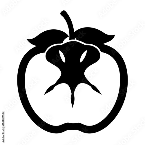 Stylized black silhouette of an apple with a bite taken out, isolated on a, representing a healthy snack or a symbol of temptation and choice