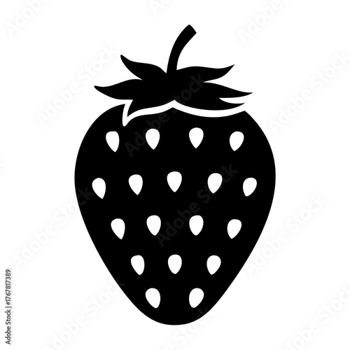 Black silhouette of a strawberry with seeds