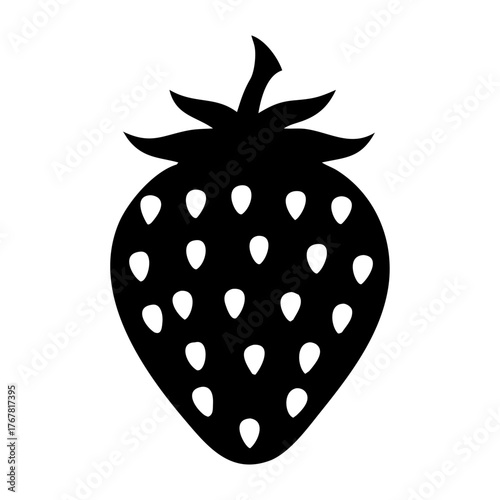 Black silhouette of a strawberry with seeds