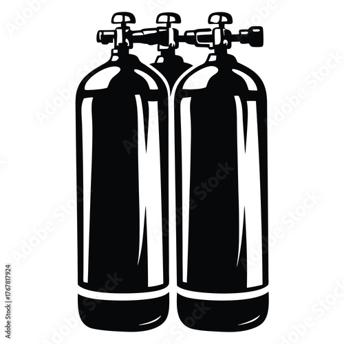 Pair of black scuba diving air tanks for underwater exploration