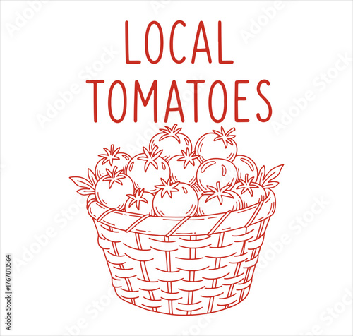 Local Tomatoes Basket Art Farmers Market Sign & Rustic Farm Logo
