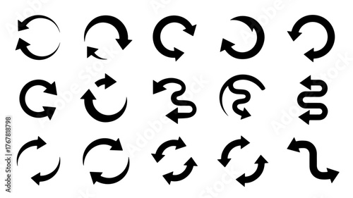 Set of black arrow icons simple flat vector design elements for web and mobile apps isolated on white background