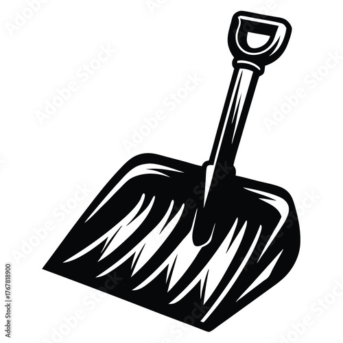 Black and white snow shovel for winter snow removal tasks