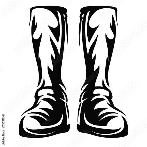 Iconic black and white stylized spacesuit boots artwork
