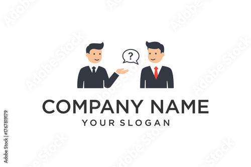 Two Businessmen with Question Mark Speech Bubble, Business Communication, Consultation, and Problem-Solving Concept