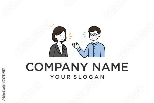 Business Conversation Between Man and Woman Colleagues in Simple Vector Illustration