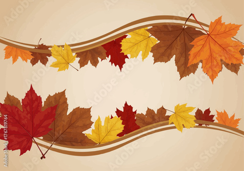 Autumnal Arrangement Vibrant Maple Leaves Adorning a Warm, Beige Background