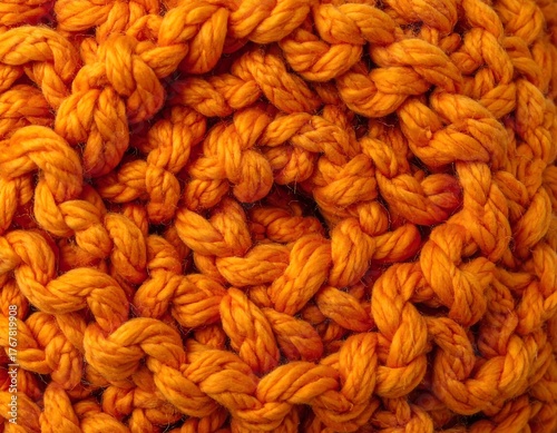 Close-up of intensely-hued, large-stitch knitting