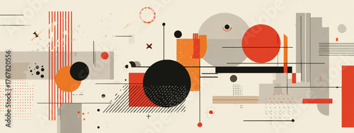 Modern Abstract Geometric Composition with Circles Squares and Lines Creative Graphic Design Artwork with Warm Color Palette and Interesting Texture for Wallpaper and Creative Projects