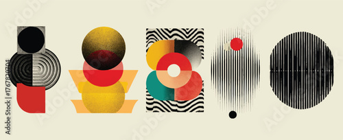 Modern Art Inspired Geometric Composition with Circles Squares and Lines in Bold Colors an Artful Abstract Design Perfect for Contemporary Backgrounds and Creative Projects