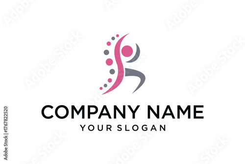 Abstract Human Figure Logo with Spinal Dots for Health, Wellness, and Physiotherapy