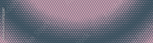 Boho scale halftone pattern semicircle arc structure ultra wide 32:9 aspect ratio pale pink blue vector abstract background. Bohemian retro styled half tone graphic ultrawide format fancy abstraction