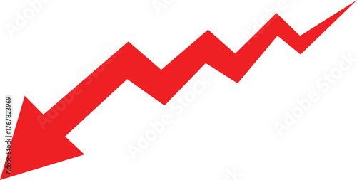Red Sharp Downward Arrow Vector Representing Market Decline, Loss, and Financial Crisis