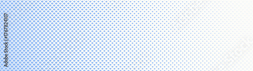 Semicircle scales halftone pattern faded texture ultra wide 32:9 aspect ratio white blue vector abstract background. Half tone oriental styled graphic panoramic ultrawide format light abstraction