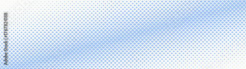 Semicircle scales halftone pattern angled straight border ultra wide 32:9 aspect ratio white blue vector abstract background. Half tone oriental style graphical panoramic format light abstraction