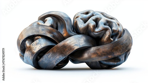 A tangled sculpture resembling a brain, symbolizing complexity and interconnected thoughts.