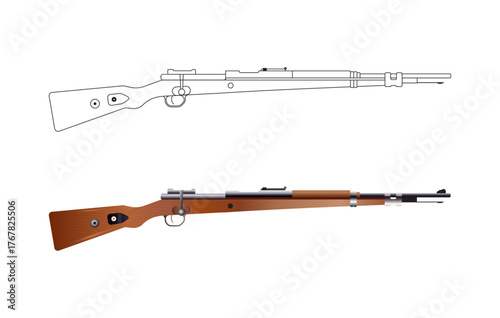 Mauser K98 Rifle Vector and Line Art – Realistic Military Firearm Illustration