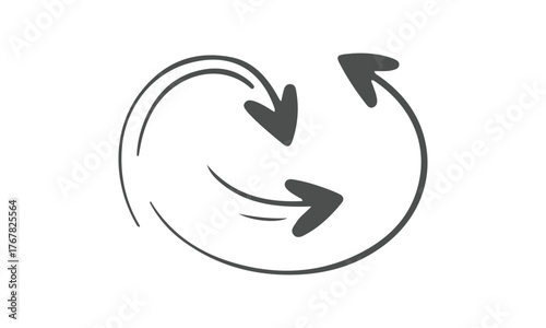 Hand drawn circular arrows, indicating rotation or recycling, vector design