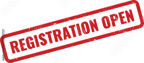 Event Registration Open official stamp for program enrollment and participant sign up notice