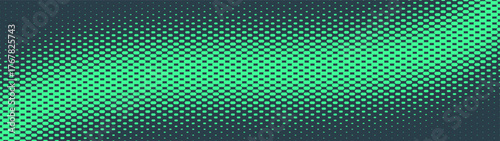 Checkered dash halftone pattern smooth curved heavy border ultra wide 32:9 aspect ratio vibrant turquoise vector abstract background. Chequered dots half tone retro futuristic technology vivid bg