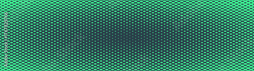Checkered dash halftone pattern oval shaped faded structure ultra wide 32:9 aspect ratio vibrant turquoise vector abstract background. Chequered half tone ultrawide futuristic technology vivid bg
