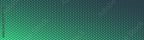 Checkered dash halftone faded texture pattern ultra wide 32:9 aspect ratio vibrant turquoise vector abstract background. Chequered dots half tone ultrawide format futuristic technology vivid backdrop