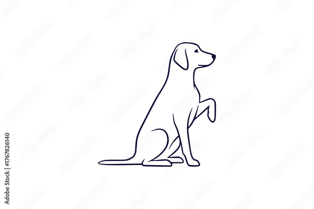 Fototapeta premium A charming minimalist single color illustration of a friendly dog sitting attentively with one paw gently raised in a welcoming gesture