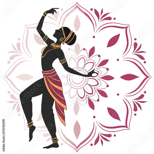 Indian dancer vector illustration with mandala