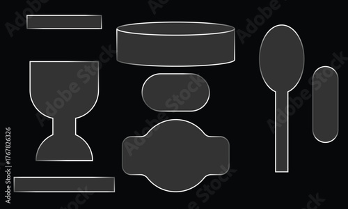 Abstract dark shapes representing kitchenware and containers in a stylized composition vector