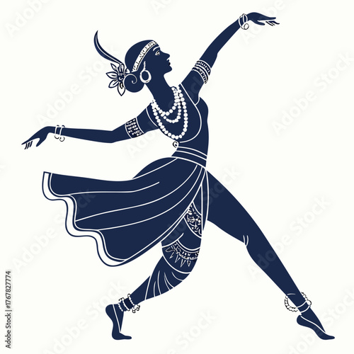 Silhouette of a dancing woman in art deco style