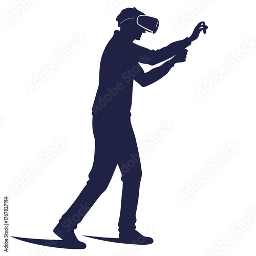 Silhouette of man playing vr game with controller