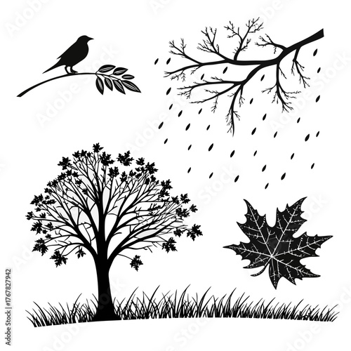 Silhouette of autumn season elements