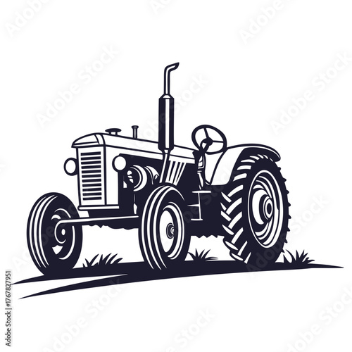 Vintage tractor in vector illustration style