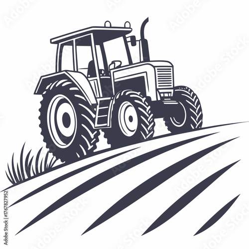 Tractor on a field, agriculture and farming