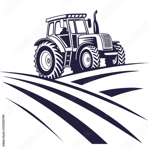 Tractor on a field in vector illustration style