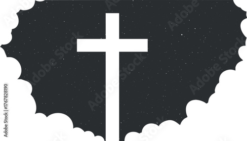 A silhouette of a cross surrounded by clouds symbolizing faith and spirituality.