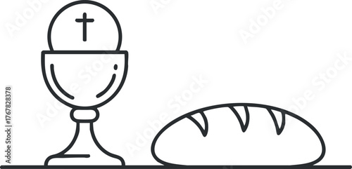 A simple illustration of a chalice and bread symbolizing communion in a religious context.