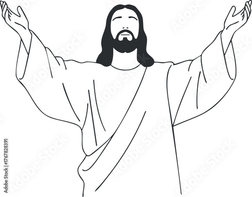 Illustration of Jesus Christ with arms raised symbolizing peace and spirituality.