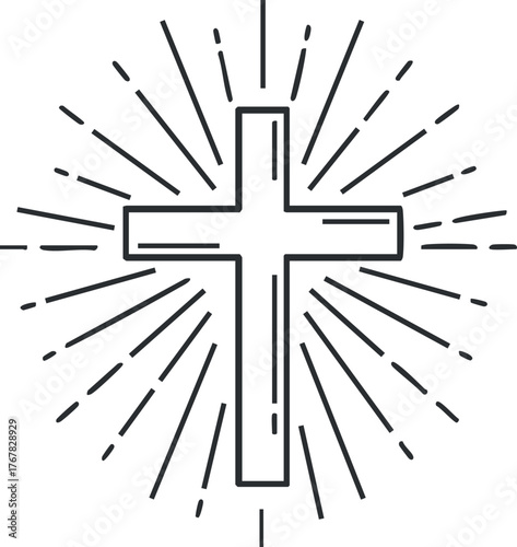 A stylized cross with rays of light emanating from it, symbolizing faith and spirituality.