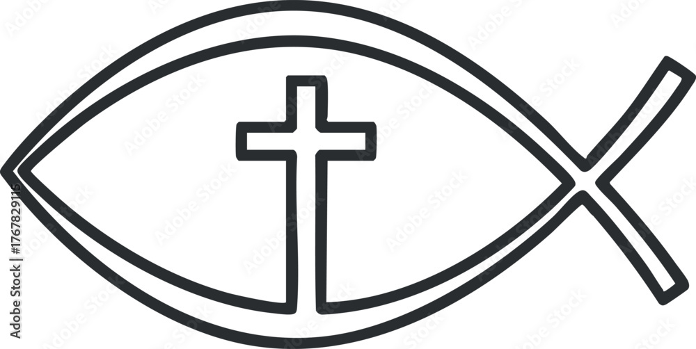 Fototapeta premium A minimalist fish symbol featuring a cross representing Christian faith and spirituality.