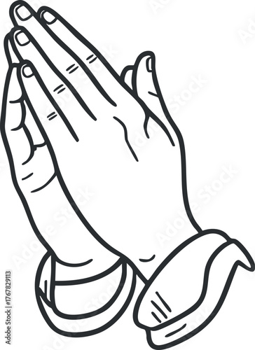 Illustration of two hands together in a praying gesture symbolizing faith and spirituality.