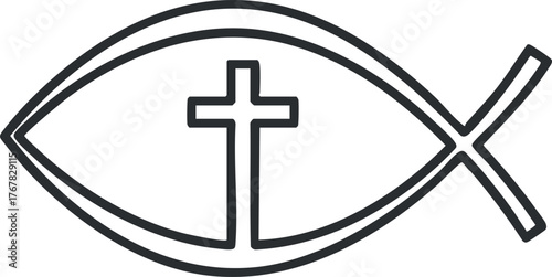 A minimalist fish symbol featuring a cross representing Christian faith and spirituality.