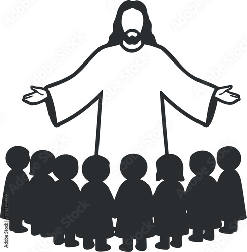 Illustration of Jesus teaching children, symbolizing faith, guidance, and community spirit.