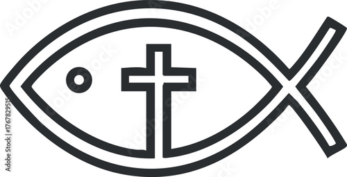 A Christian fish symbol featuring a cross, representing faith and spirituality in a simple design.