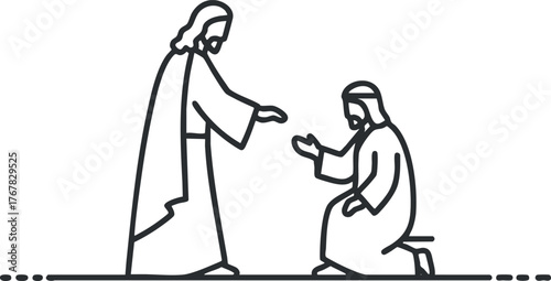 Illustration of Jesus extending hands to a kneeling figure in a moment of spiritual connection.