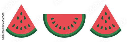Watermelon wedge pattern, repeating triangle slices, juicy red pulp, picnic party background, decorative fruit border, vector elements