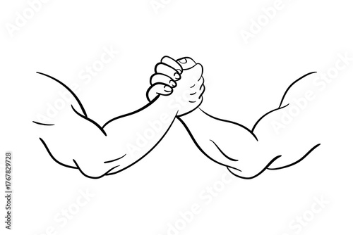 Hand-drawn hand wrestling vector illustration.